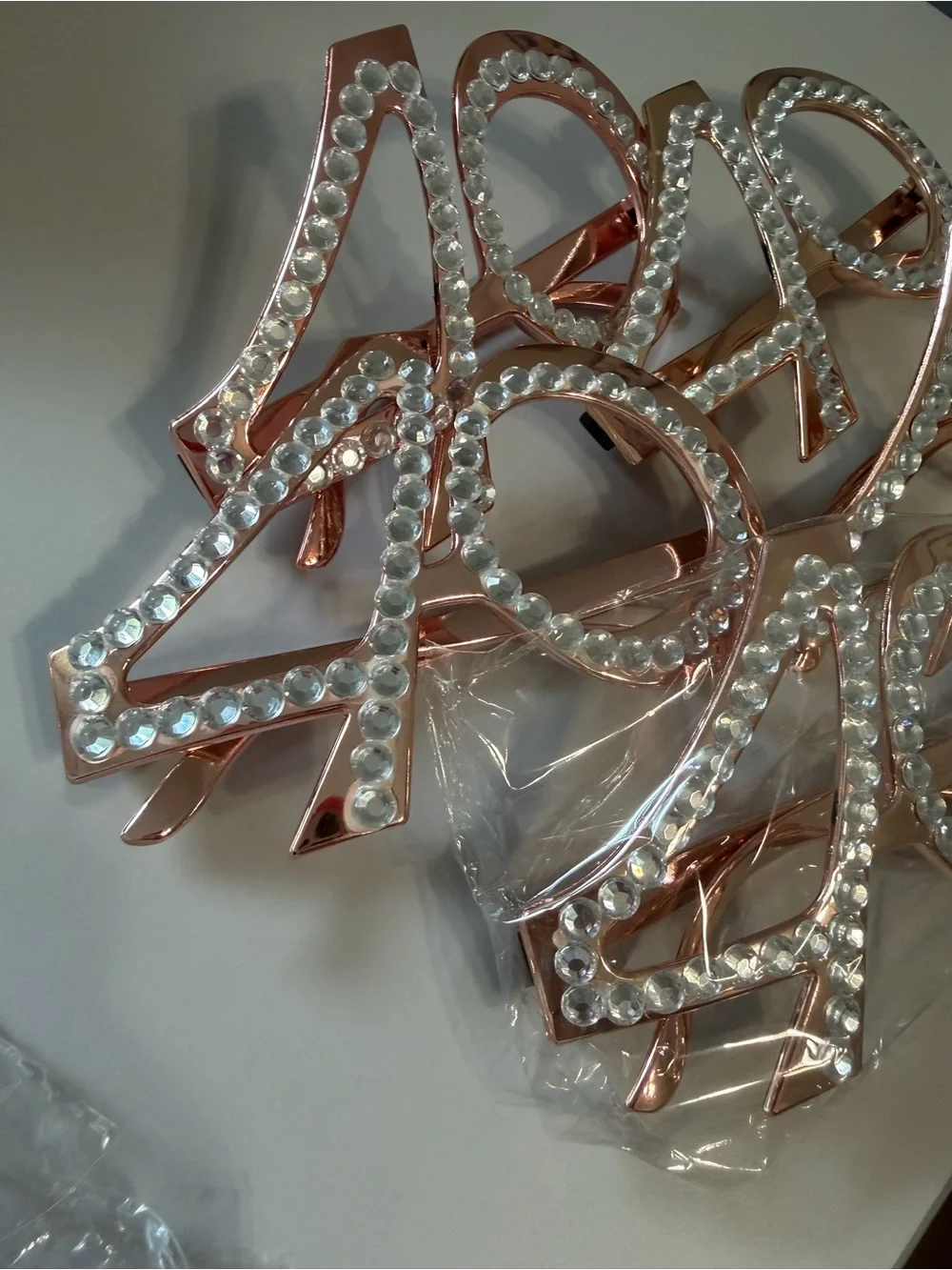 Rhinestone Embellished Rose Gold 40th Birthday Glasses Set of 5
